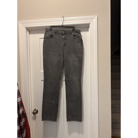 LONG TALL SALLY Washed Gray Raw Hem Ankle Jeans Grunge Denim Stretch Size 14 - Picture 1 of 9